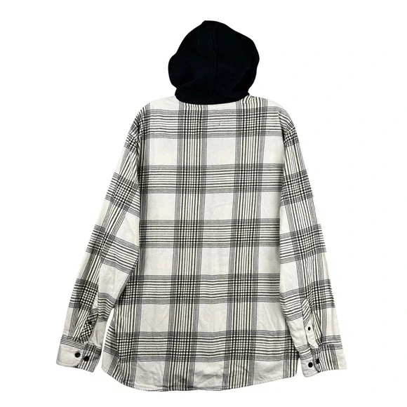 No Boundaries Oversized Flannel Shirt Jacket Hoodie Mens Large Plaid - Picture 2 of 4